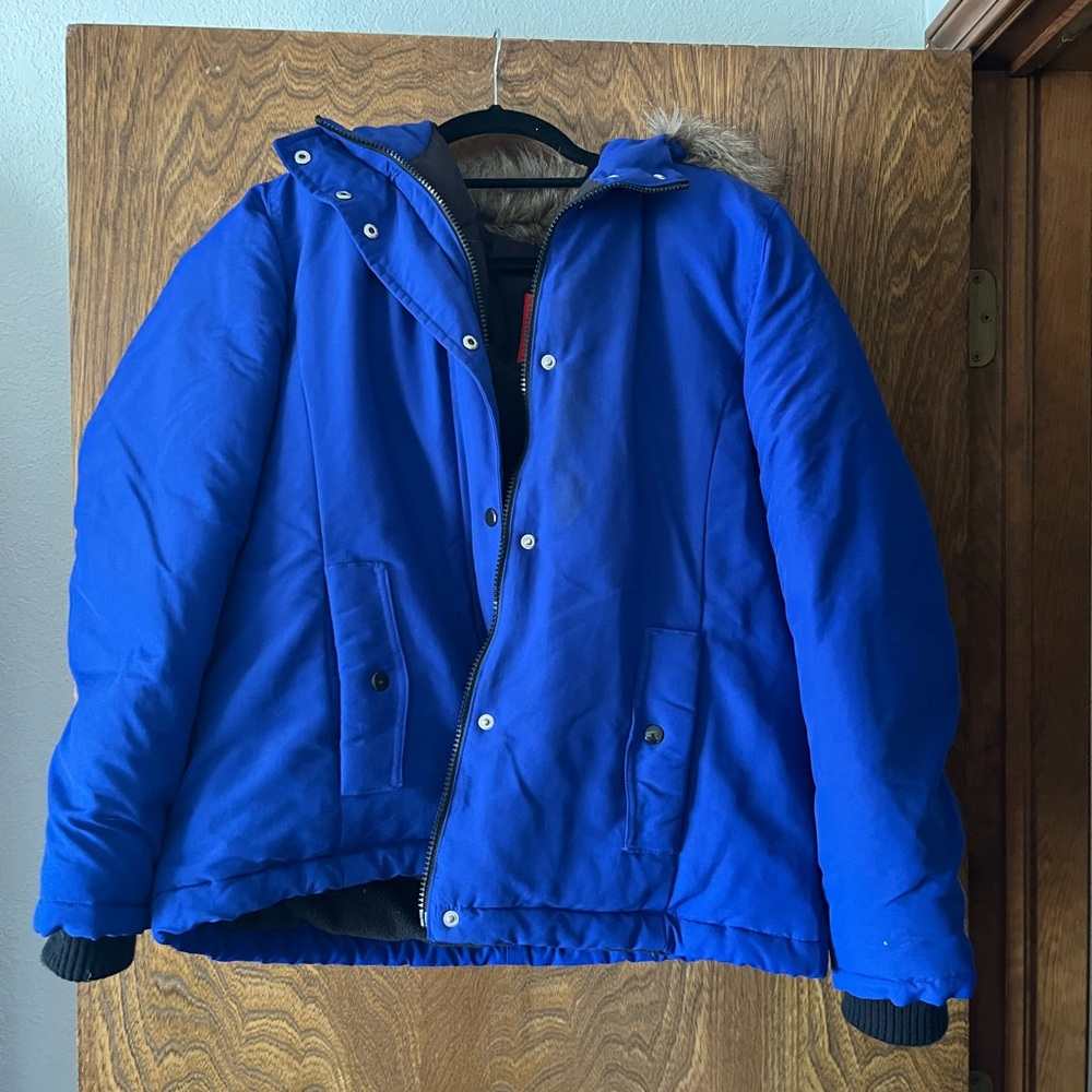 Old Navy Royal Blue Women's Puffer Jacket with Fur Hood